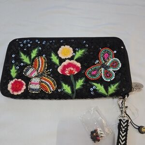 New America and Beyond Hand Embellished Butterflies and Flowers Wallet Wristlet